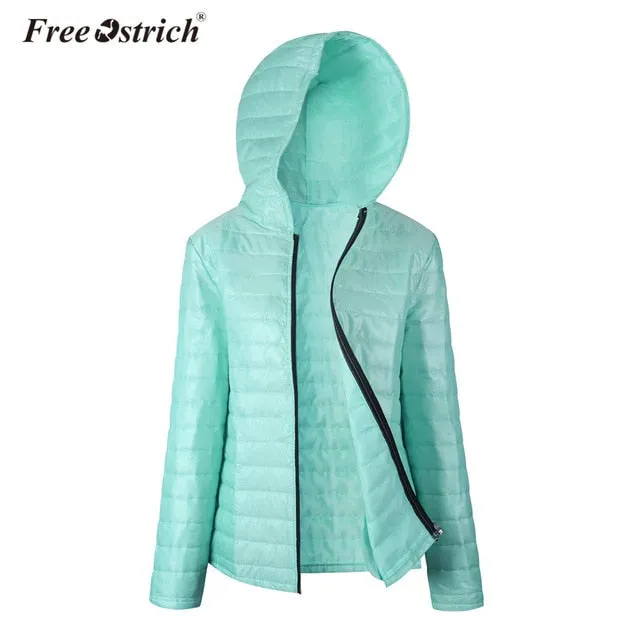 Free Ostrich Jacket Women Autumn Winter Hooded Warm Zipper 2018 Black Coats Long Sleeve Solid Parkas Coat L0530