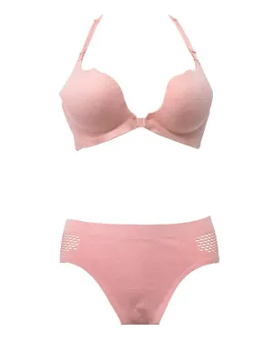 Front Open Seamless Bra Panty Set In Peach For Sports Girls, Women's Sports & Yoga Bra
