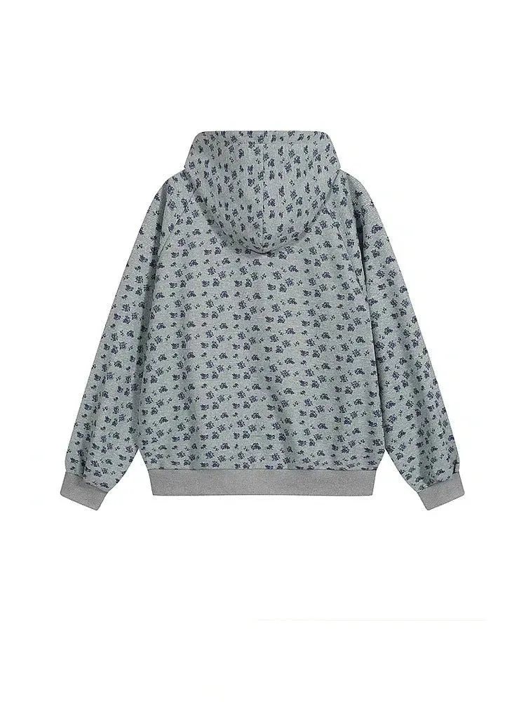 Front Pockets Floral Zip-up Hoodie