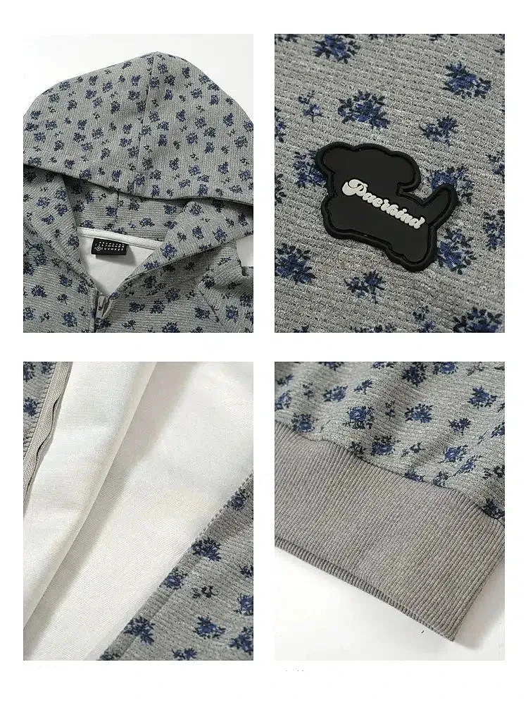 Front Pockets Floral Zip-up Hoodie