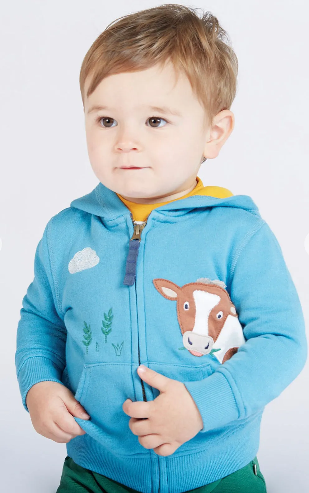 Frugi Carbis Infant Hoodie Blue Cow