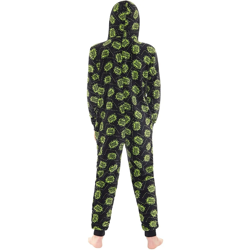 Game Over! Black & Green All Over Print Fleece Onesie