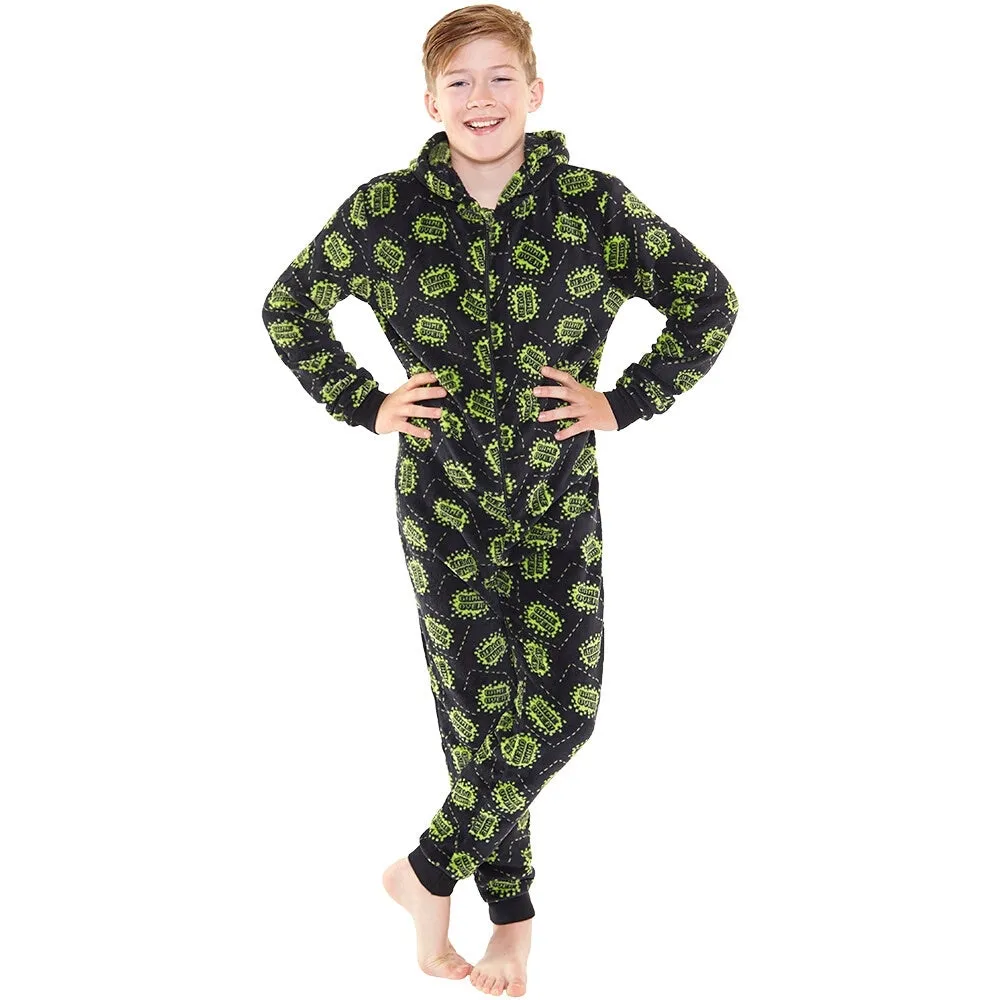 Game Over! Black & Green All Over Print Fleece Onesie