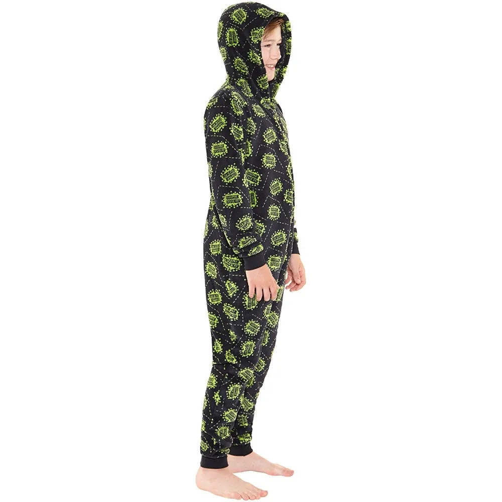 Game Over! Black & Green All Over Print Fleece Onesie