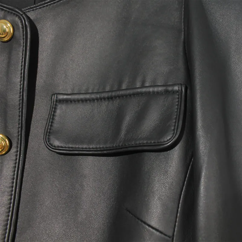 Genuine Sheep Leather Jacket Women New O-Neck Leather Coats Spring Autumn Fashion Style Pocket CL4014