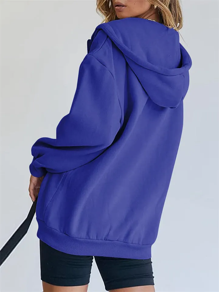 Girls Modern Casual Oversized Drawstring Zip Up Hoodie