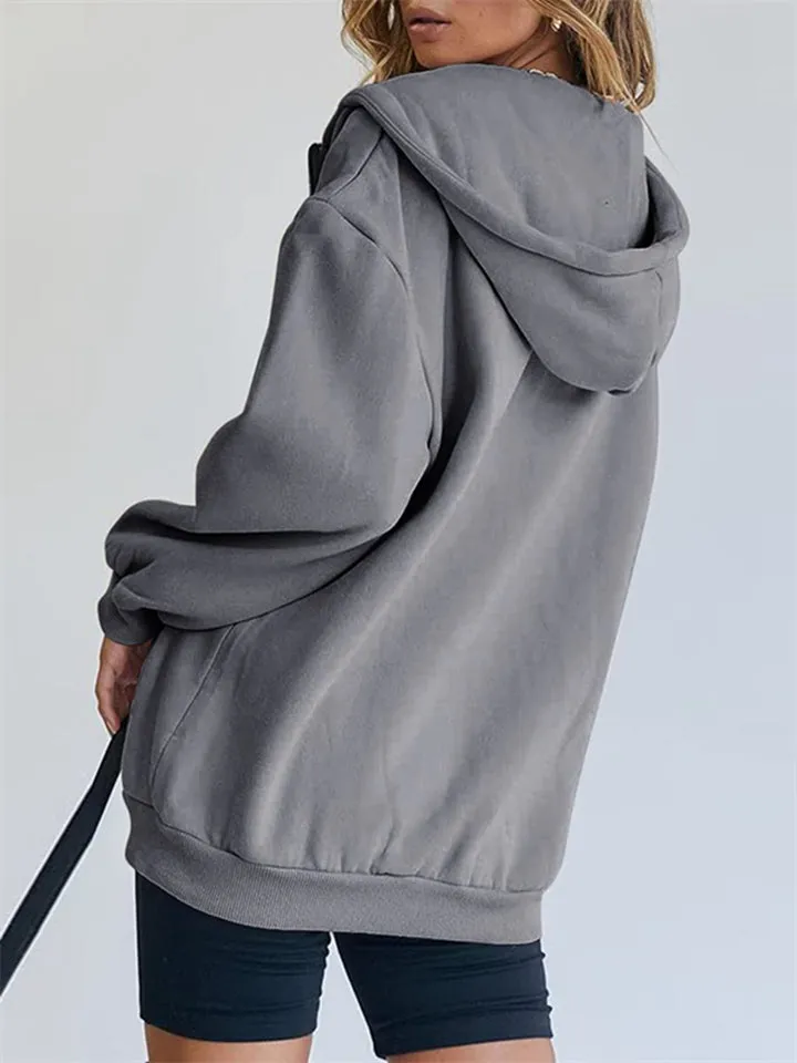 Girls Modern Casual Oversized Drawstring Zip Up Hoodie