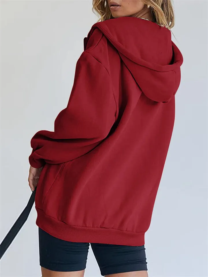 Girls Modern Casual Oversized Drawstring Zip Up Hoodie