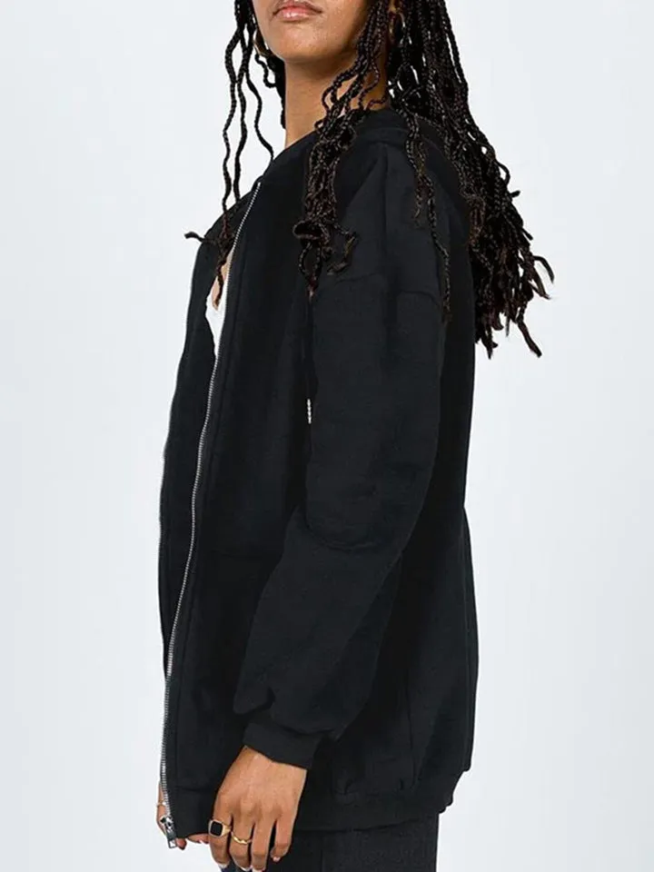 Girls Modern Casual Oversized Drawstring Zip Up Hoodie