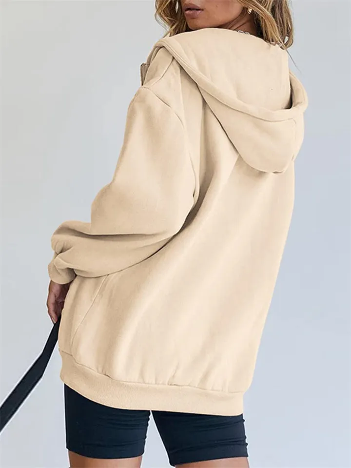 Girls Modern Casual Oversized Drawstring Zip Up Hoodie