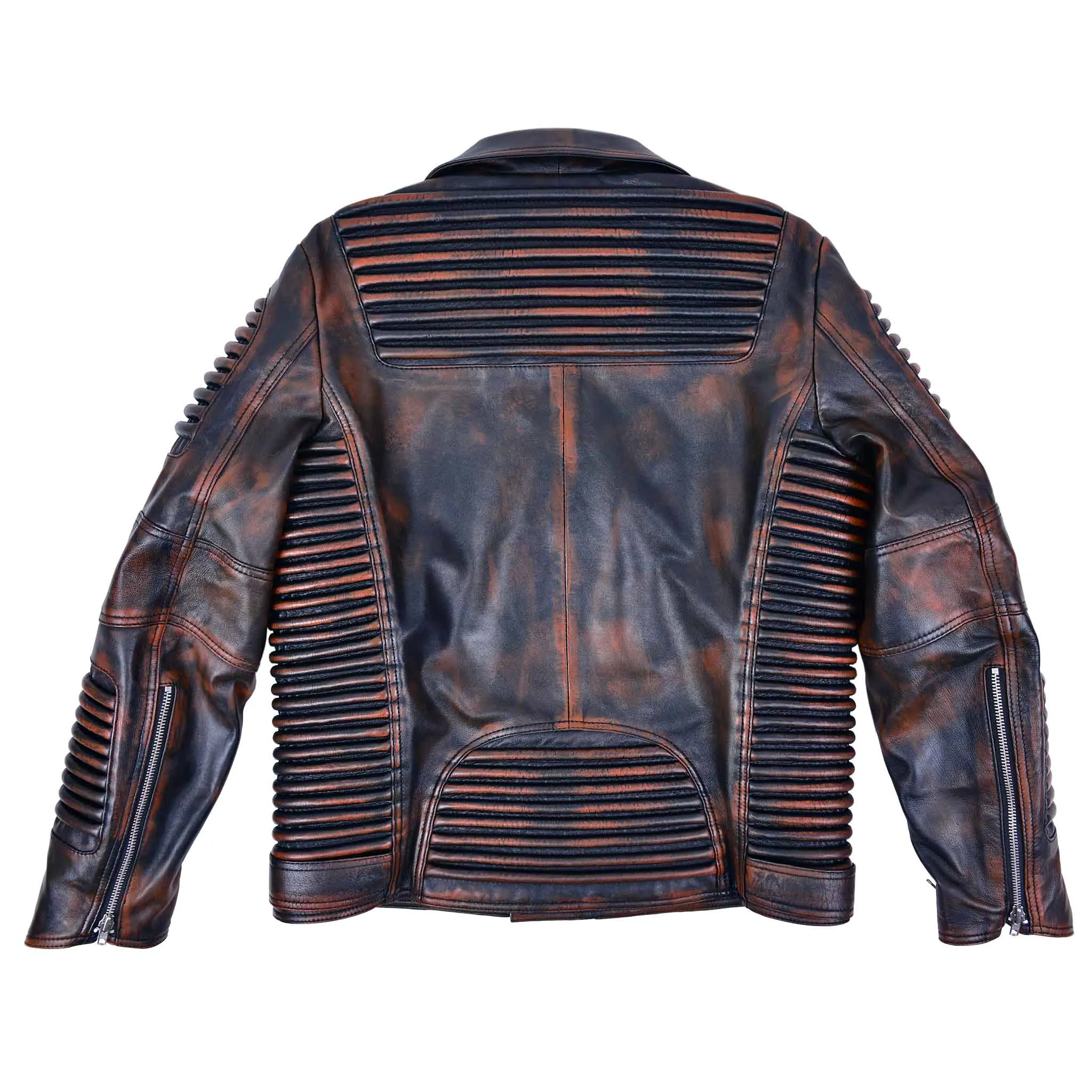 God Gift Men's Motor Biker SPEED Real Leather Distressed Black Jacket