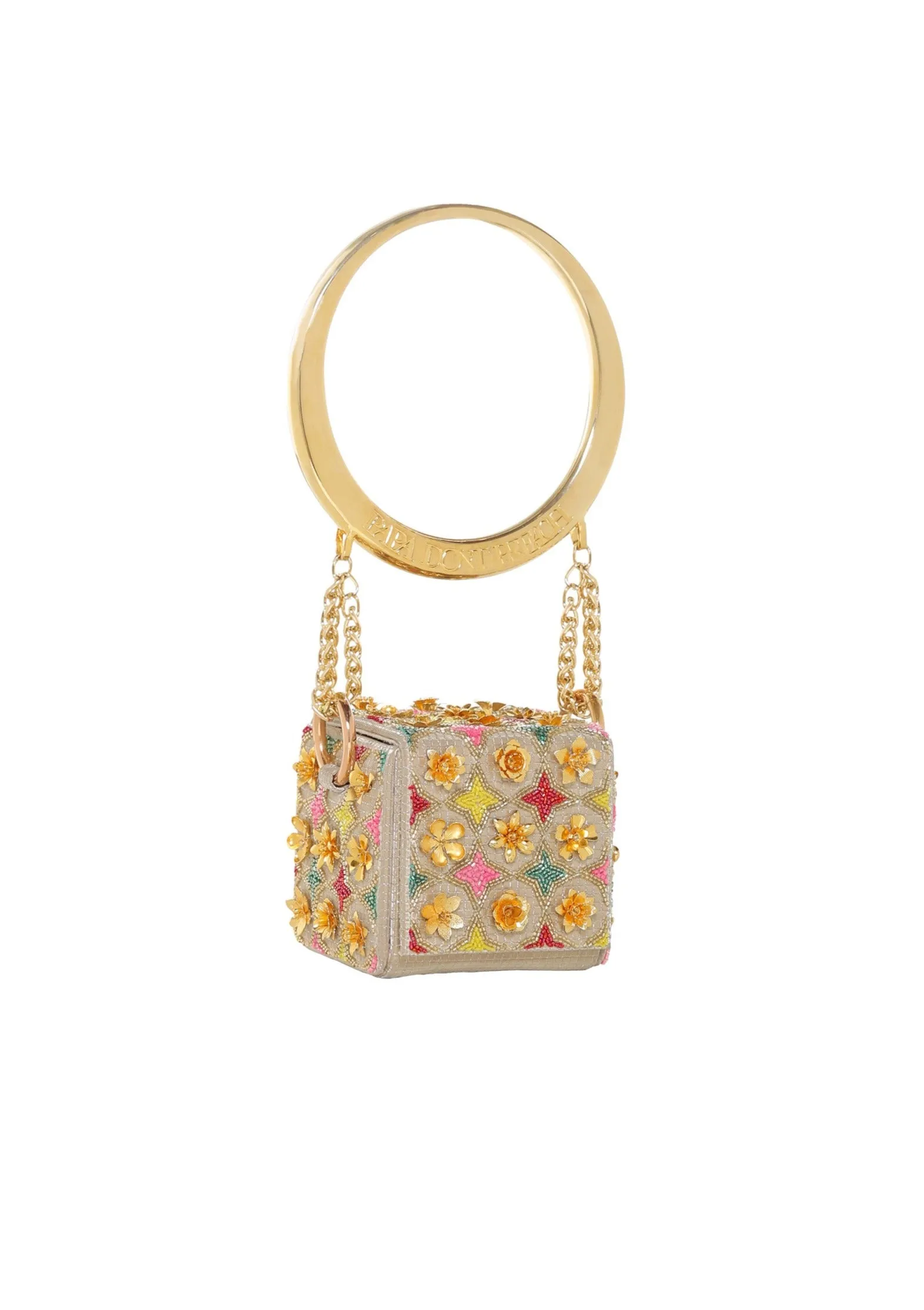 Gold floral mini cube bag