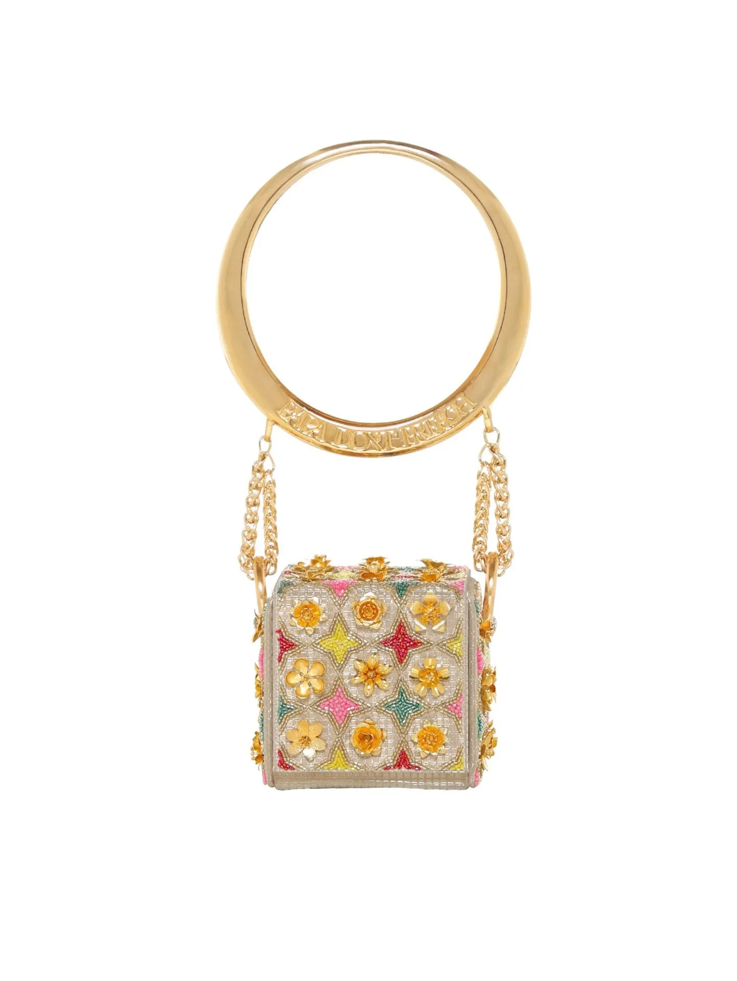 Gold floral mini cube bag
