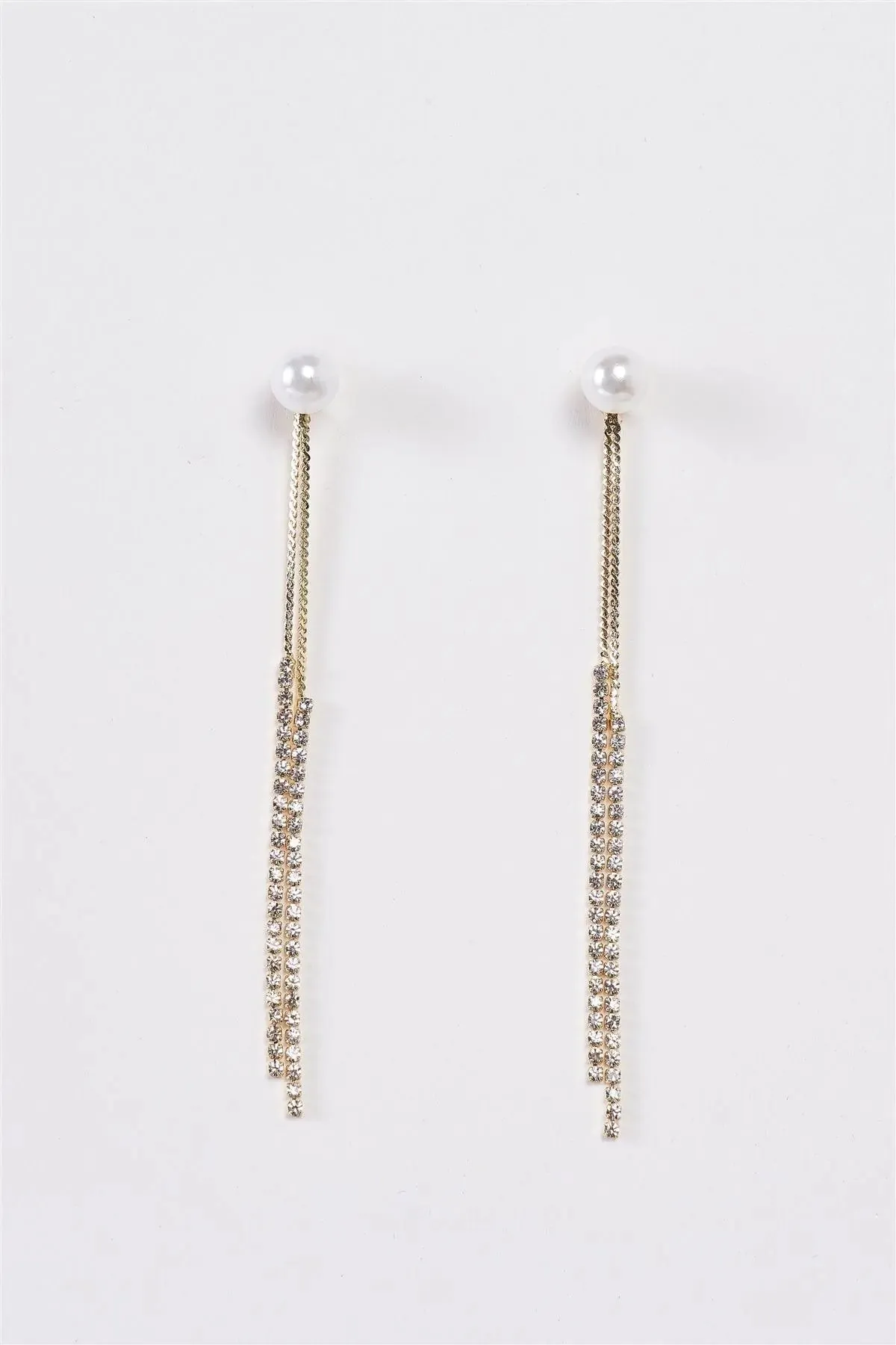Gold Pearl Rhinestone Ear Jacket Tassel Drop Earrings