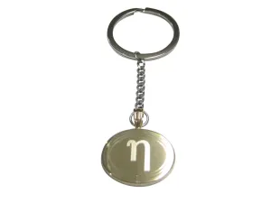 Gold Toned Etched Oval Greek Letter Eta Pendant Keychain