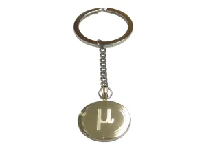 Gold Toned Etched Oval Greek Letter Mu Pendant Keychain