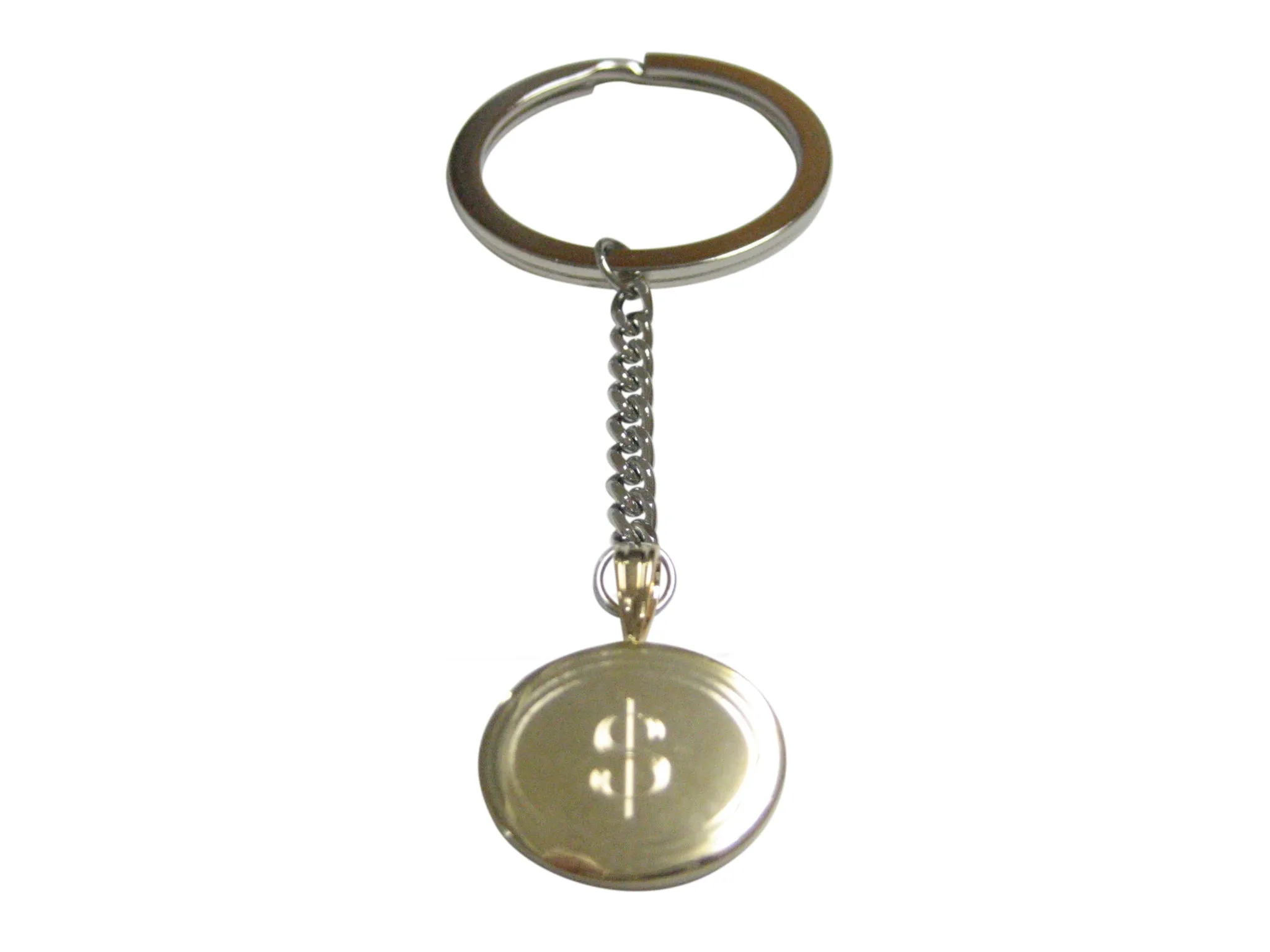 Gold Toned Etched Oval U.S. Dollar Sign Pendant Keychain