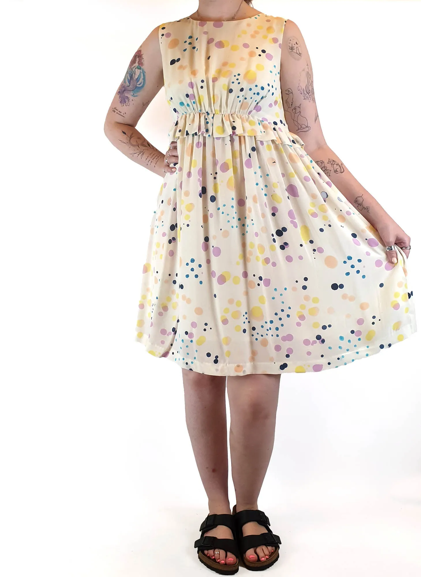 Gorman 100% silk sleeveless cream print dress size 12
