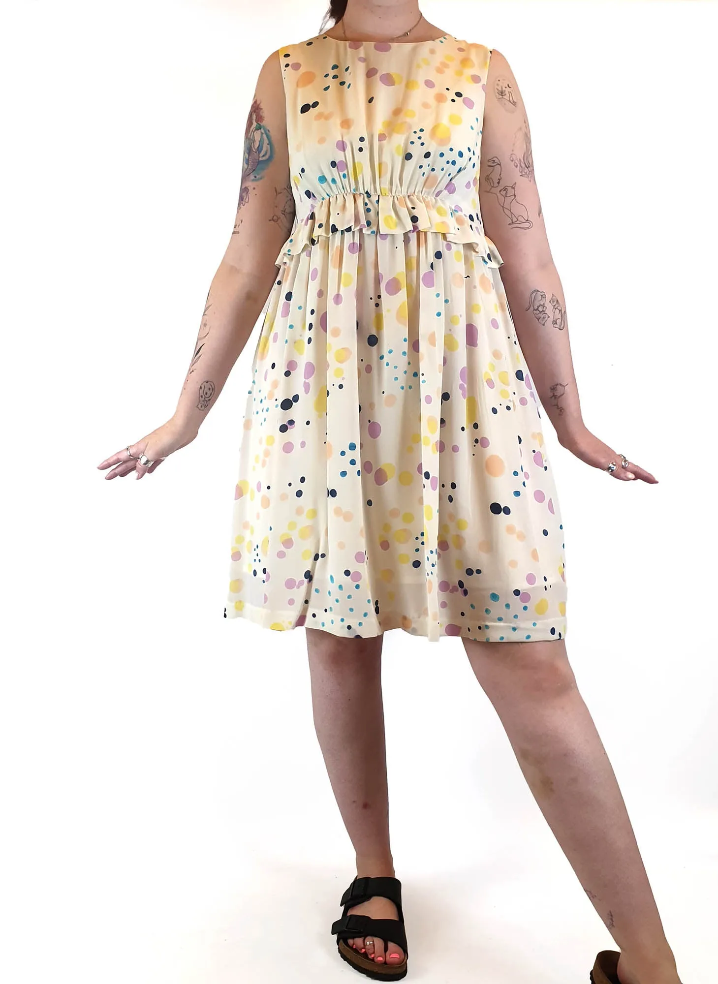Gorman 100% silk sleeveless cream print dress size 12