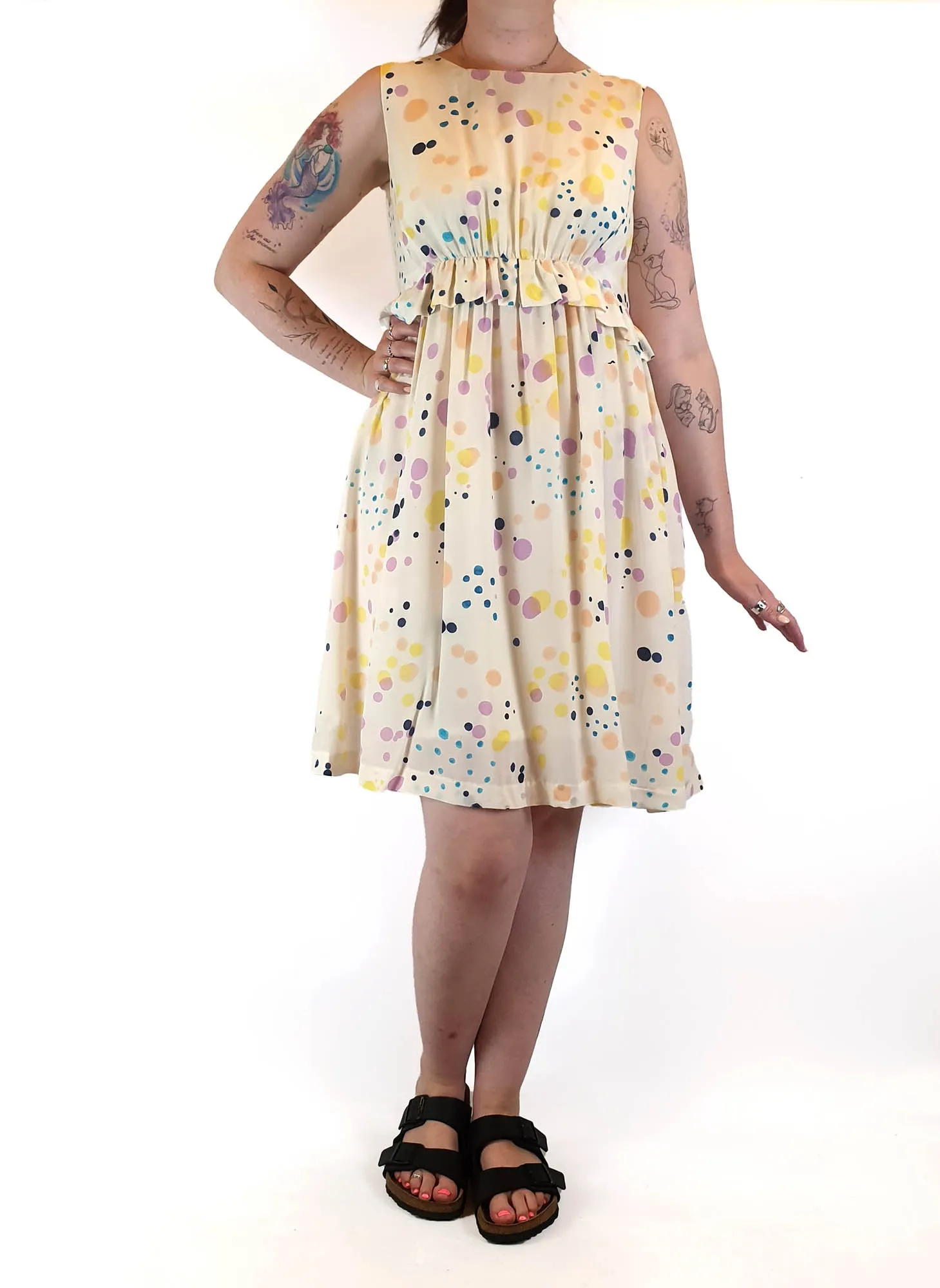 Gorman 100% silk sleeveless cream print dress size 12