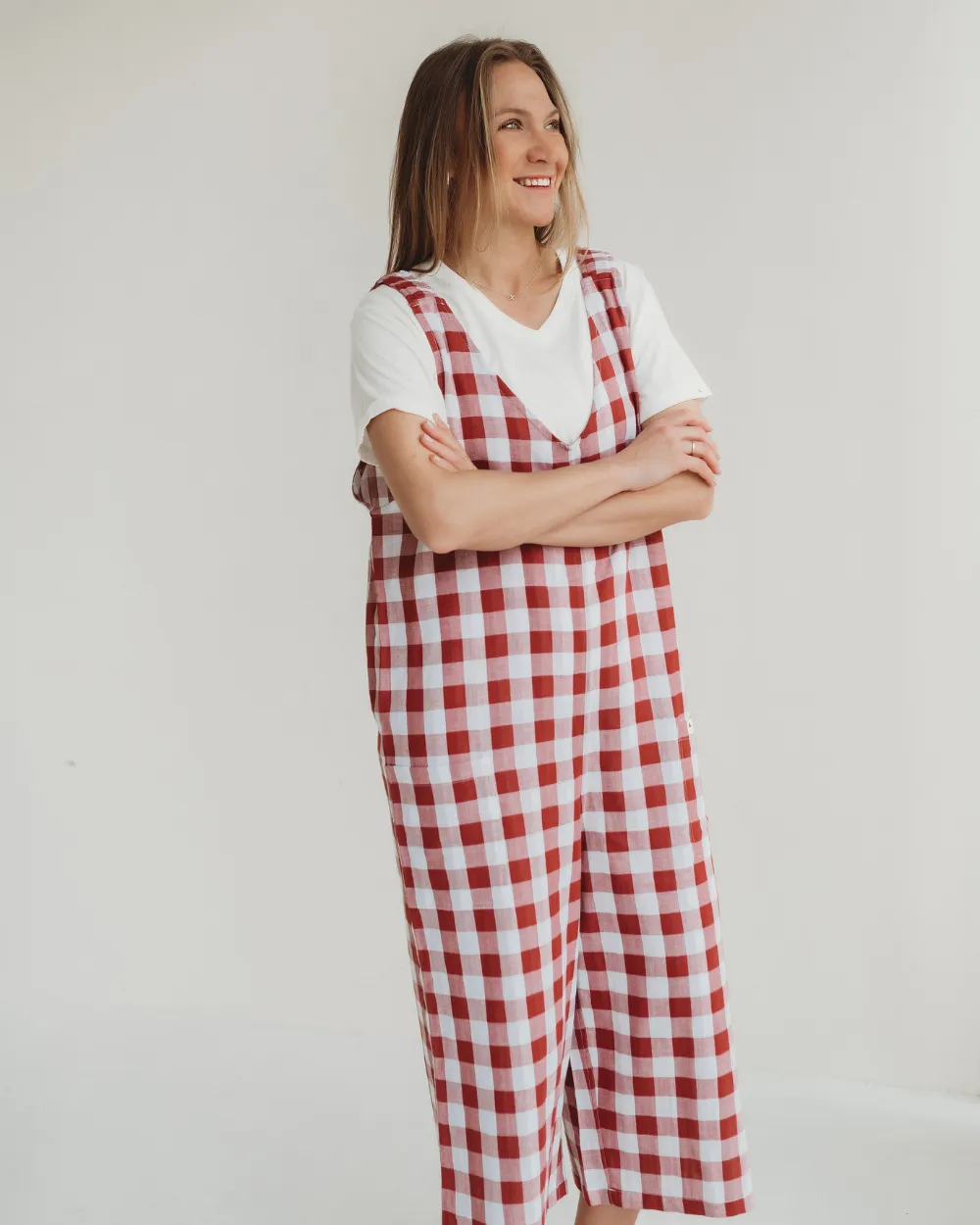 Grace Red Check Print Reversible Wide Leg Jumpsuit
