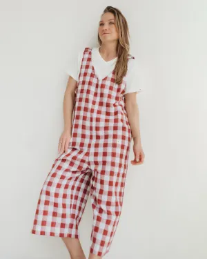 Grace Red Check Print Reversible Wide Leg Jumpsuit