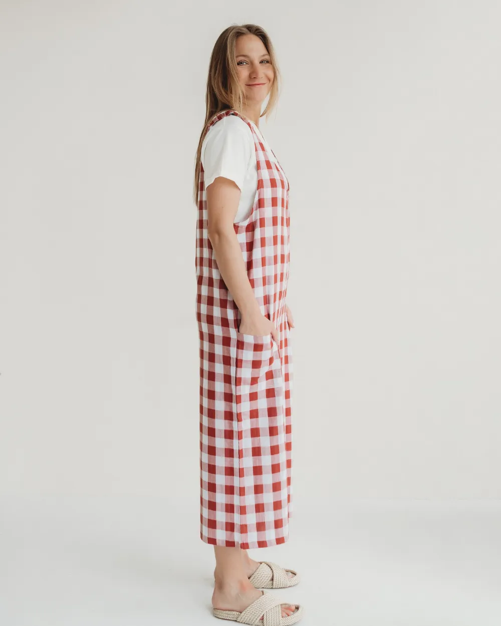 Grace Red Check Print Reversible Wide Leg Jumpsuit