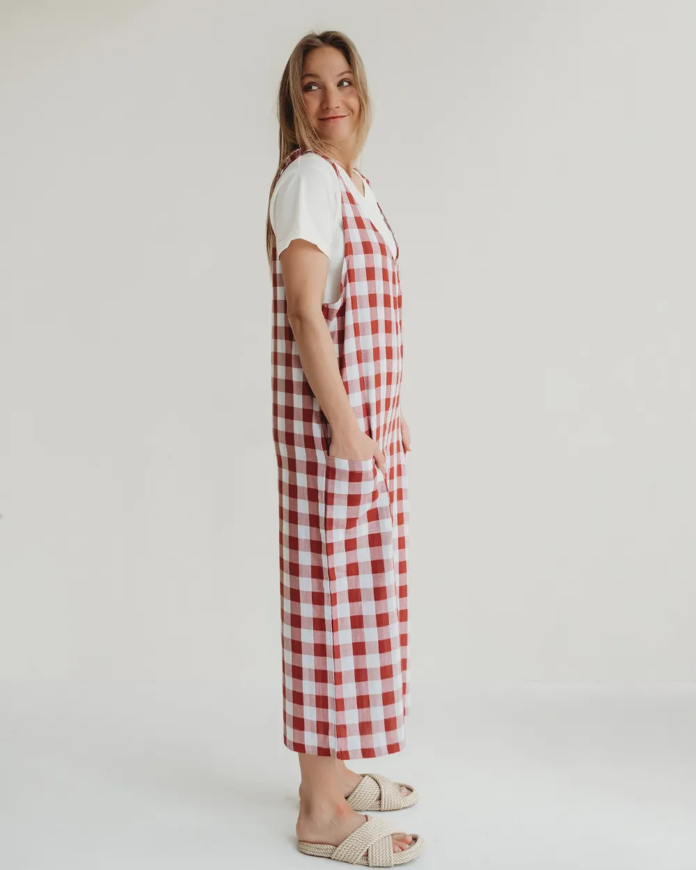 Grace Red Check Print Reversible Wide Leg Jumpsuit