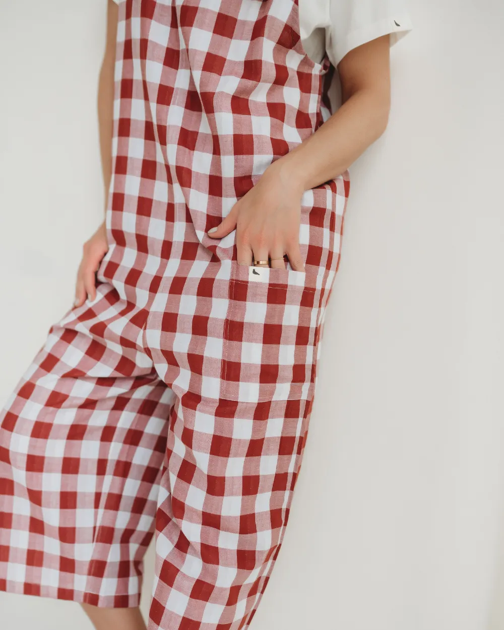 Grace Red Check Print Reversible Wide Leg Jumpsuit