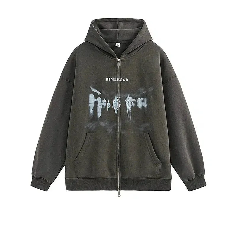 Graffiti Hooded Zip-Up Sweater