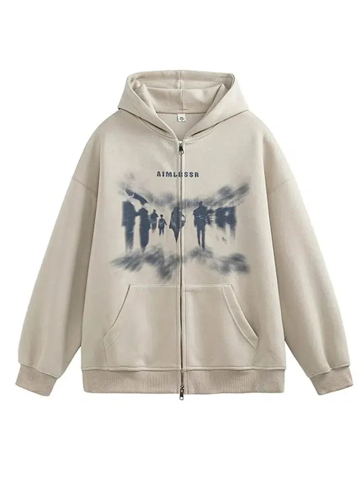 Graffiti Hooded Zip-Up Sweater