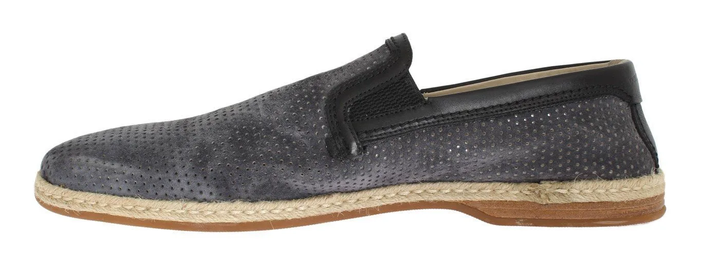 Gray Black Leather Breathable Loafers
