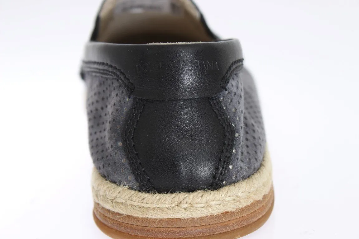 Gray Black Leather Breathable Loafers