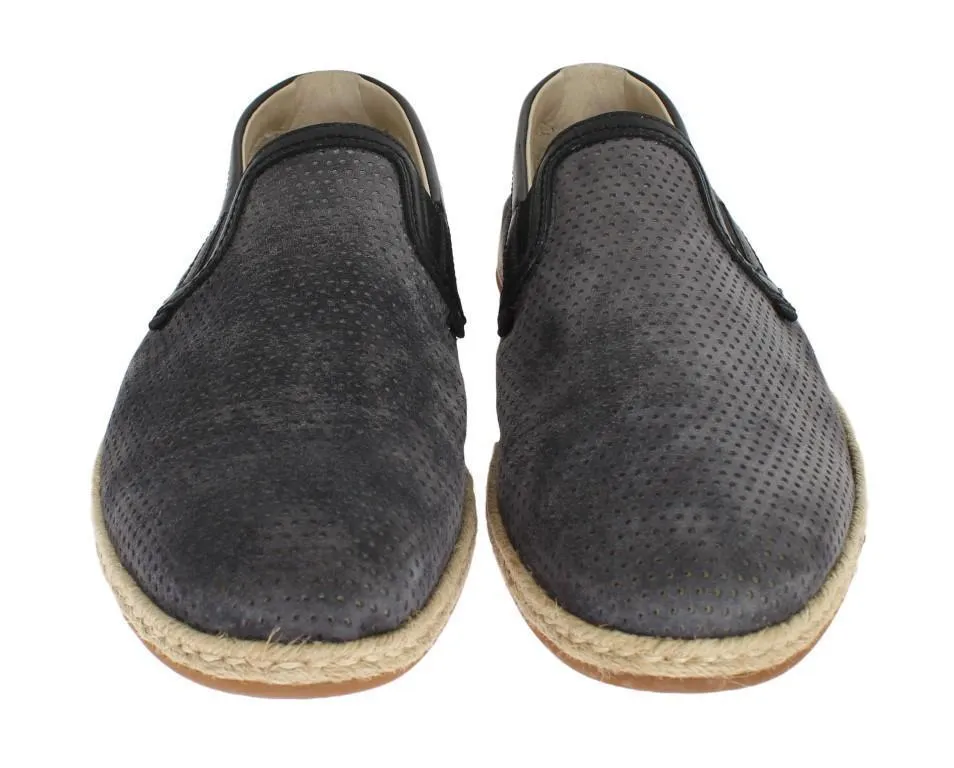 Gray Black Leather Breathable Loafers