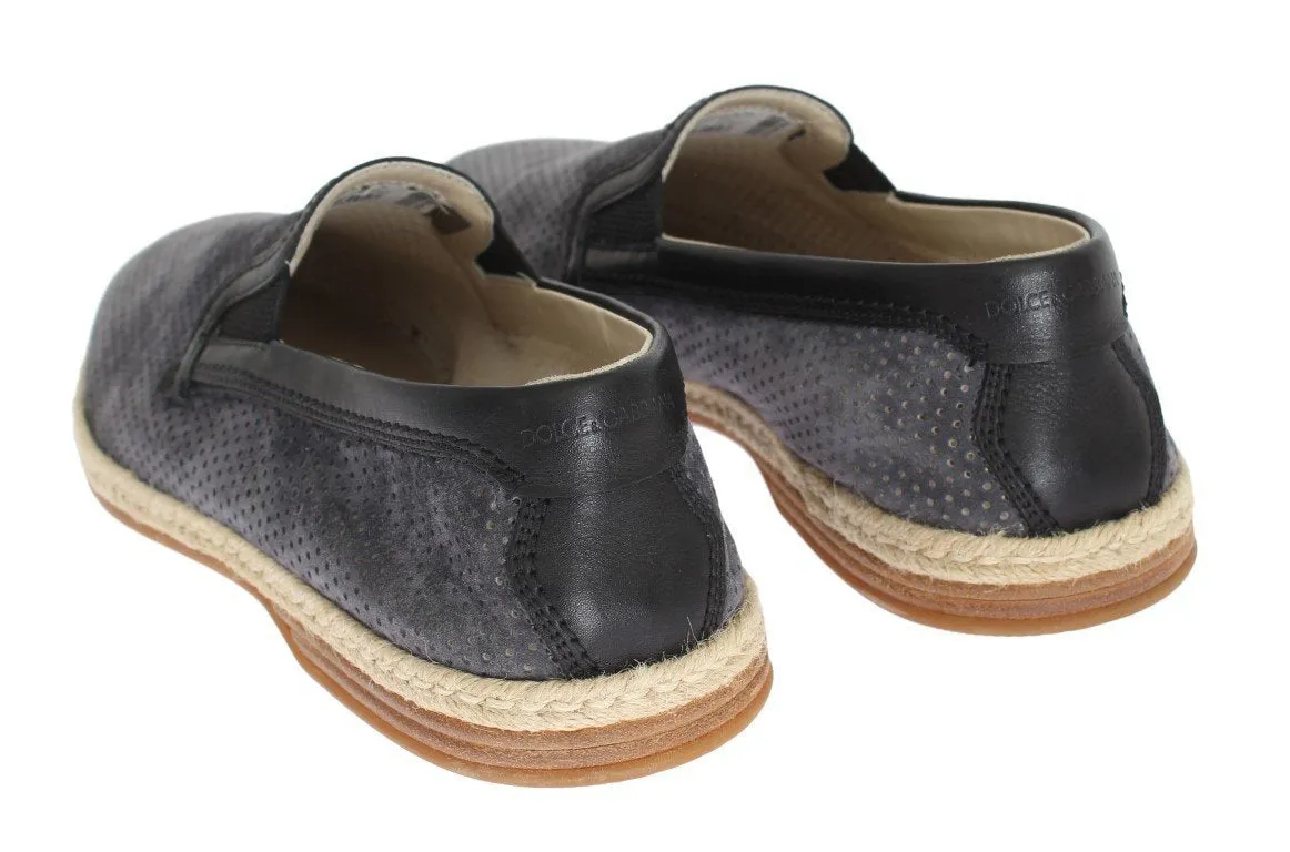 Gray Black Leather Breathable Loafers