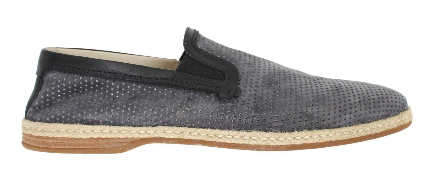 Gray Black Leather Breathable Loafers