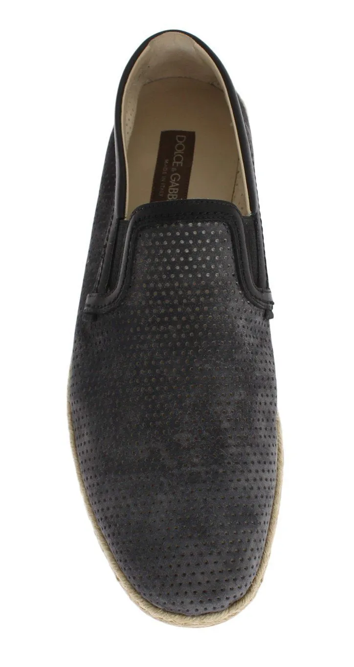 Gray Black Leather Breathable Loafers