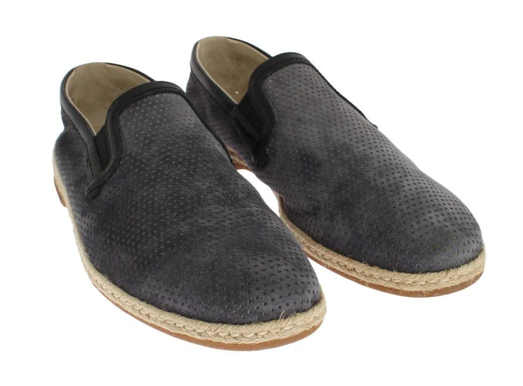 Gray Black Leather Breathable Loafers