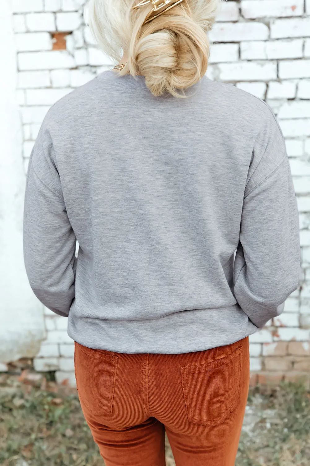 Gray GAME DAY Rugby Letter Print Pullover Sweatshirt