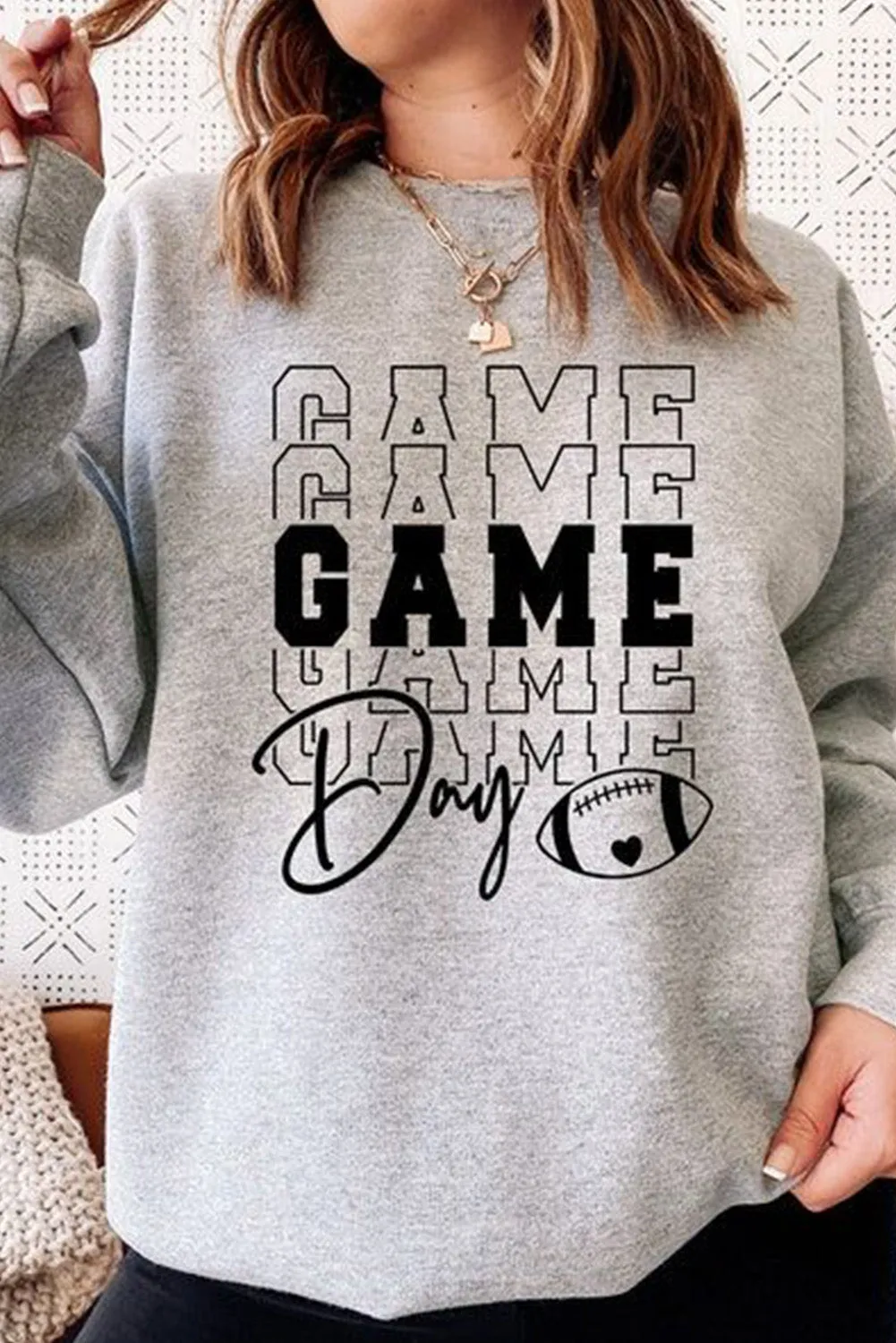 Gray GAME DAY Rugby Letter Print Pullover Sweatshirt