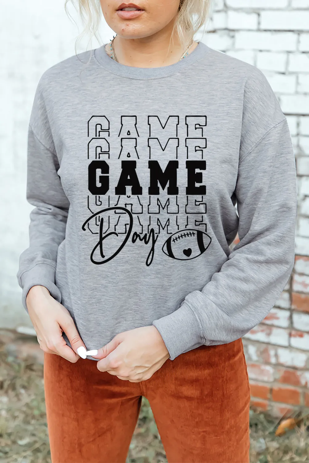Gray GAME DAY Rugby Letter Print Pullover Sweatshirt