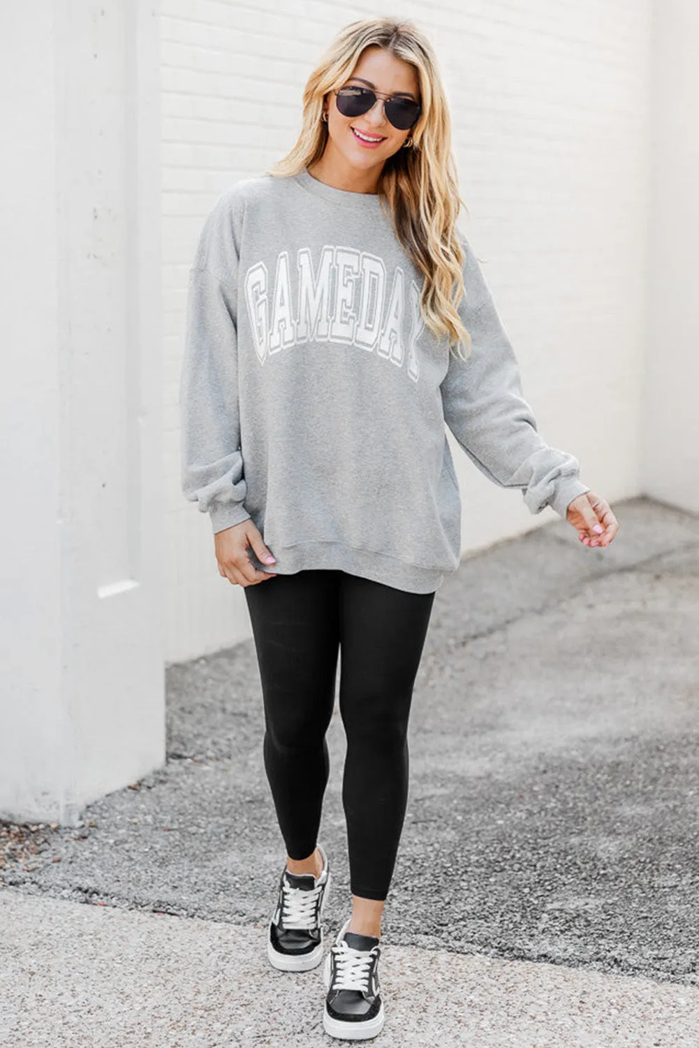 Gray GAMEDAY Drop Shoulder Crew Neck Pullover Sweatshirt