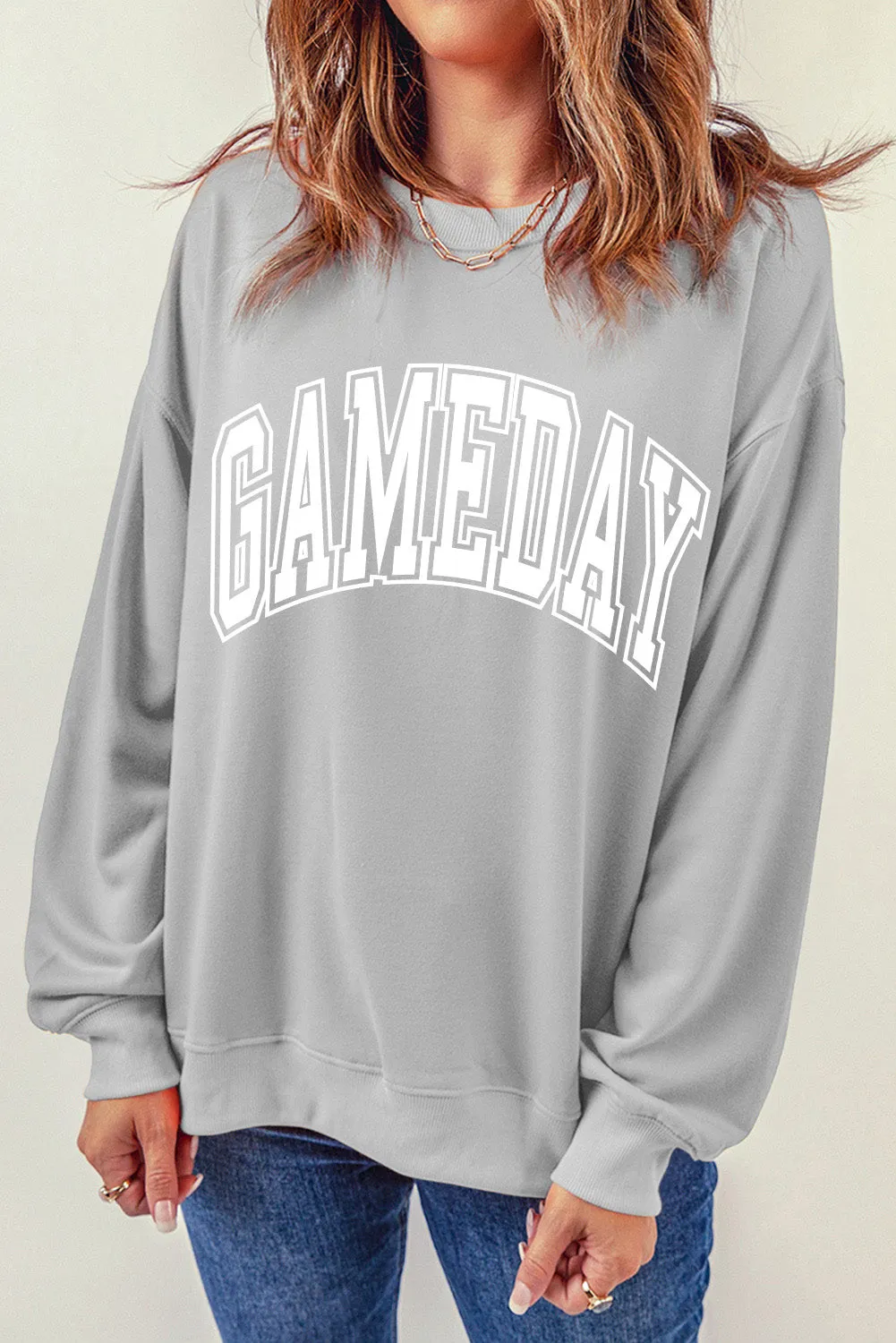 Gray GAMEDAY Drop Shoulder Crew Neck Pullover Sweatshirt