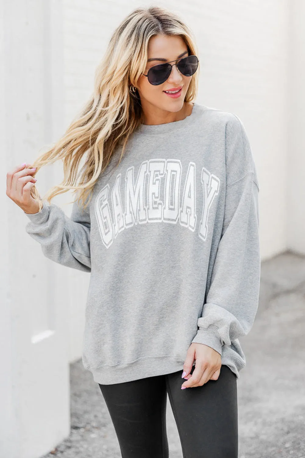Gray GAMEDAY Drop Shoulder Crew Neck Pullover Sweatshirt