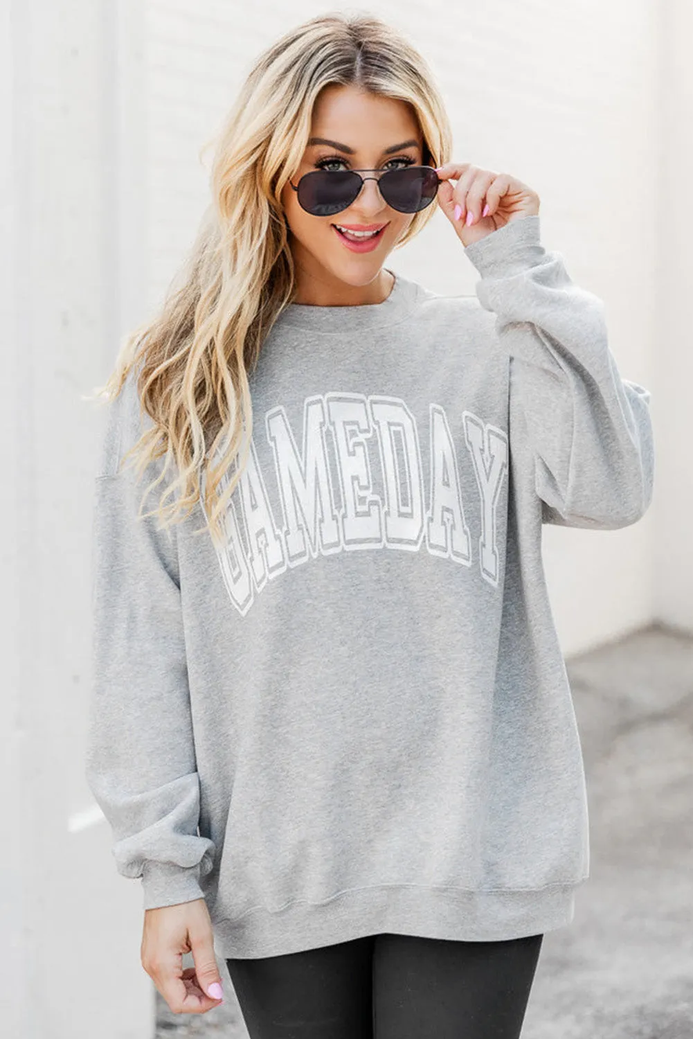 Gray GAMEDAY Drop Shoulder Crew Neck Pullover Sweatshirt