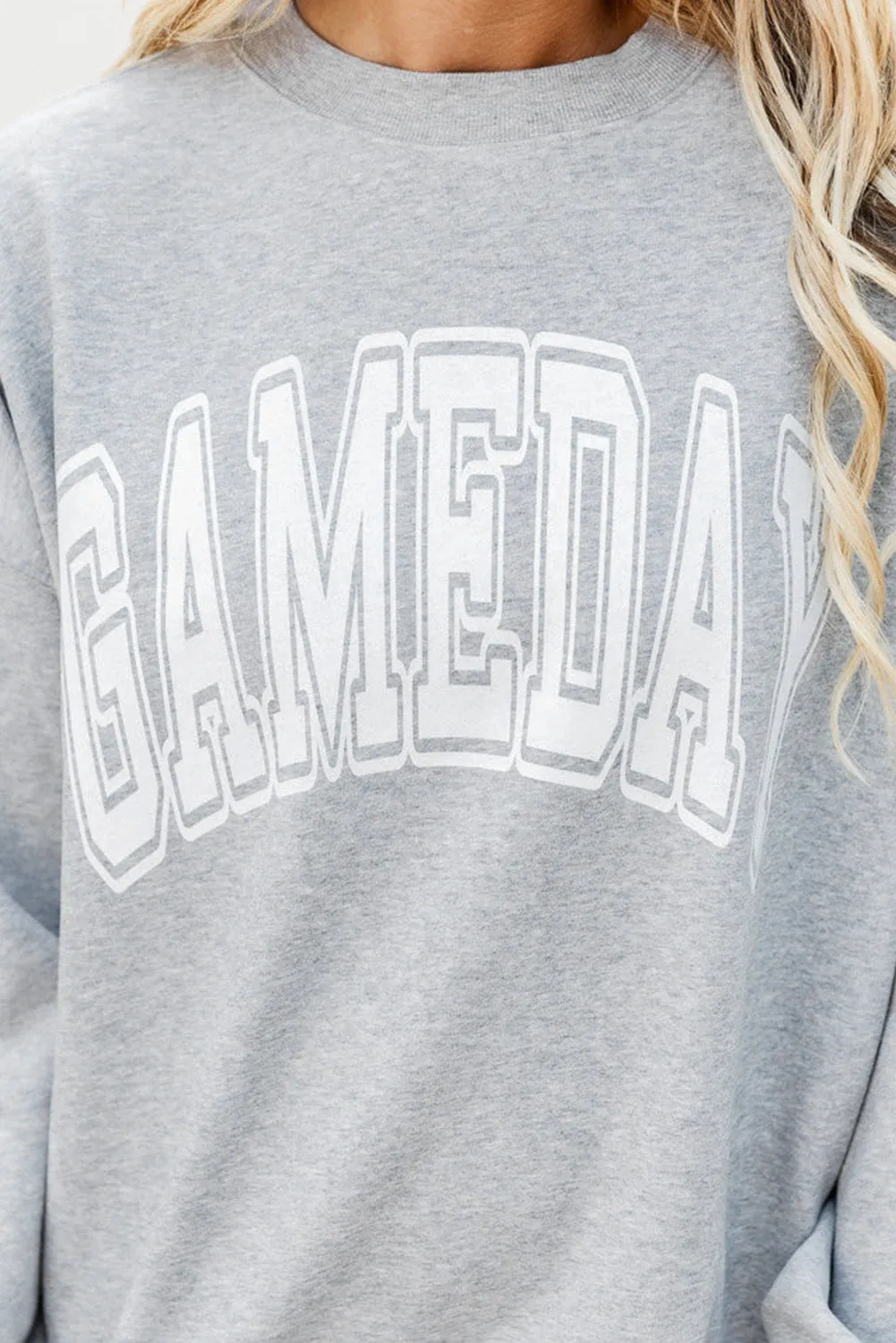 Gray GAMEDAY Drop Shoulder Crew Neck Pullover Sweatshirt