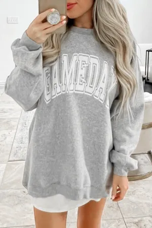 Gray GAMEDAY Drop Shoulder Crew Neck Pullover Sweatshirt