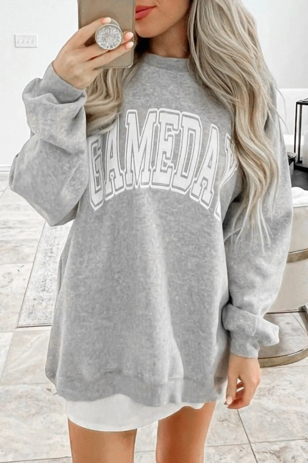 Gray GAMEDAY Drop Shoulder Crew Neck Pullover Sweatshirt