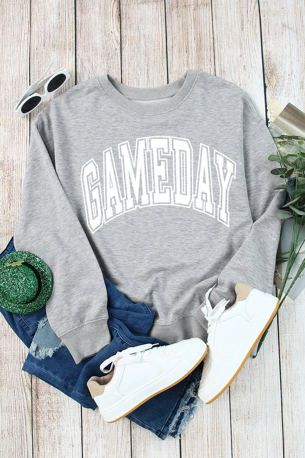 Gray GAMEDAY Drop Shoulder Crew Neck Pullover Sweatshirt