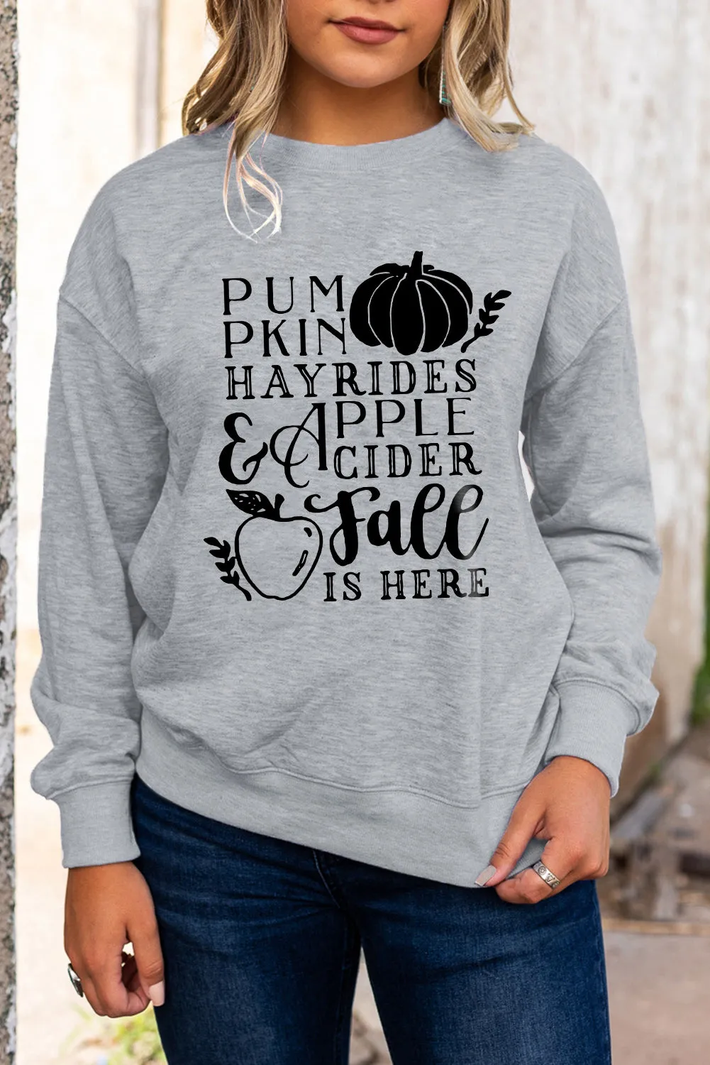 Gray Pumpkin Letter Graphic Print Pullover Sweatshirt